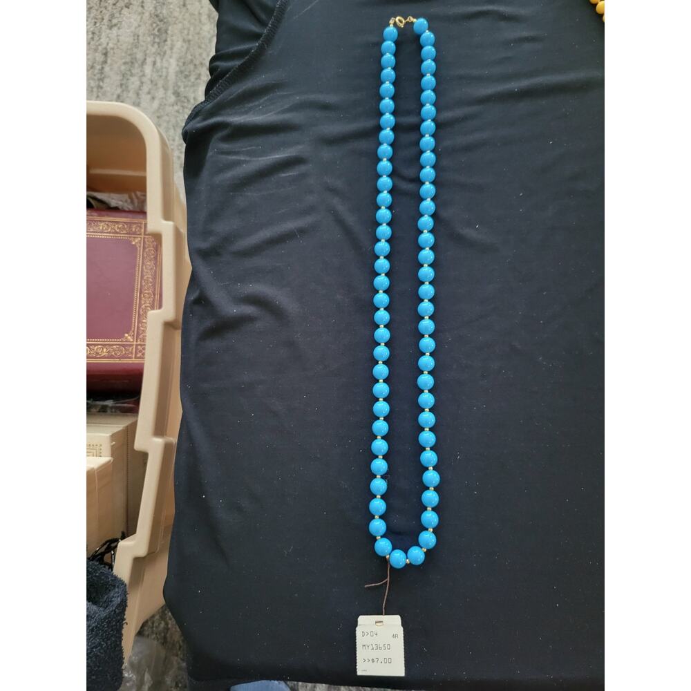 Vintage Pair of Blue Bead Necklace SEARS Gold Tone Clasp 30" Nice - Picture 7 of 13